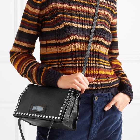 Prada studded leather shoulder bag in Black - Picture 2 of 14